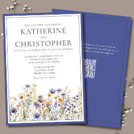 Blue Wildblommor Modern Elegant Forme Bröllop Inbjudningar