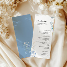 Blue Wildblommor Monogram Bröllop Flat Menu