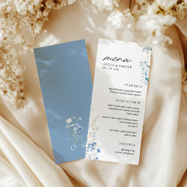 Blue Wildblommor Monogram Bröllop Flat Menu Meny