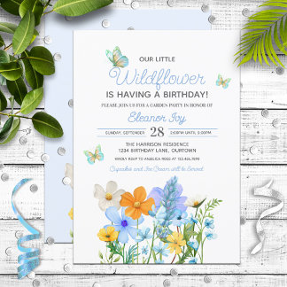 Blue Wildblommor Theme Girl's Birthday Inbjudningar