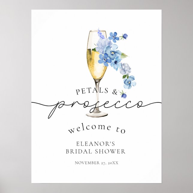 Blue WildblomPetals & Prosecco Möhippa Poster (Framsidan)