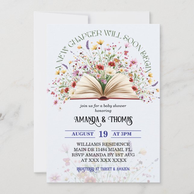 Blue Wildblomstorybook New Chapter Baby Shower Inbjudningar (Framsida)