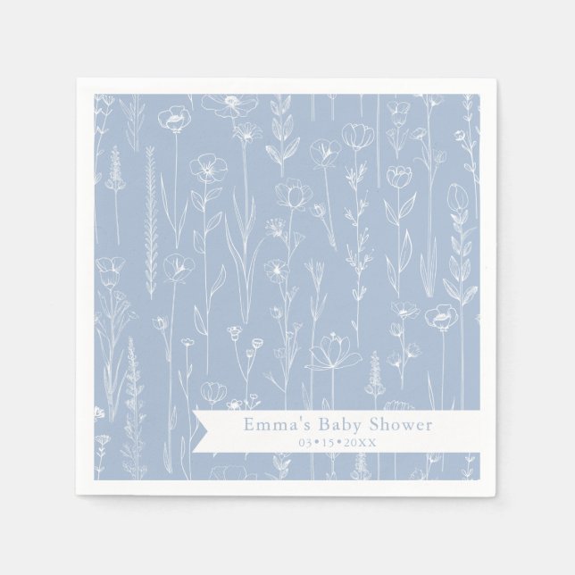 Blue Wildflower Baby Shower | Floral Pattern  Pappersservett (Framsidan)