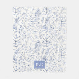 Blue Wildflower Botanical Monogram  Fleecefilt