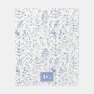 Blue Wildflower Botanical Monogram  Fleecefilt