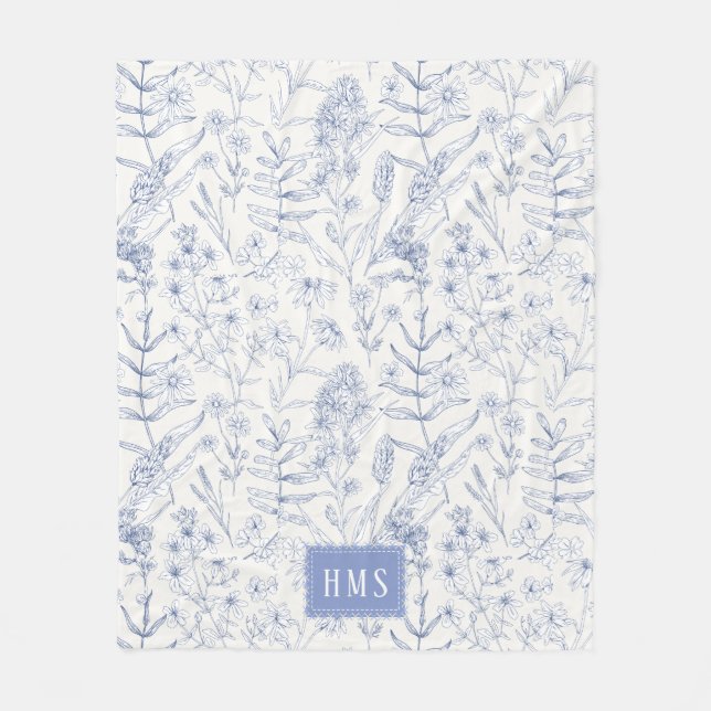Blue Wildflower Botanical Monogram  Fleecefilt (Framsidan)