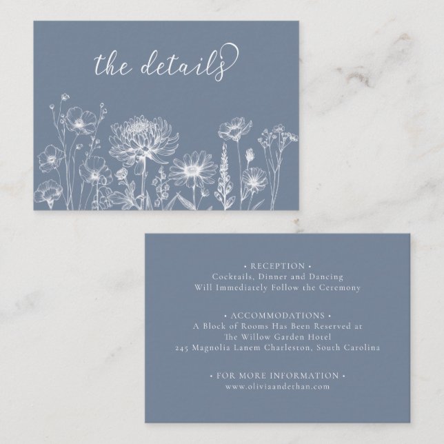 Blue Wildflower Details Card Periwinkle Wedding Tilläggskort (Fram/baksida)