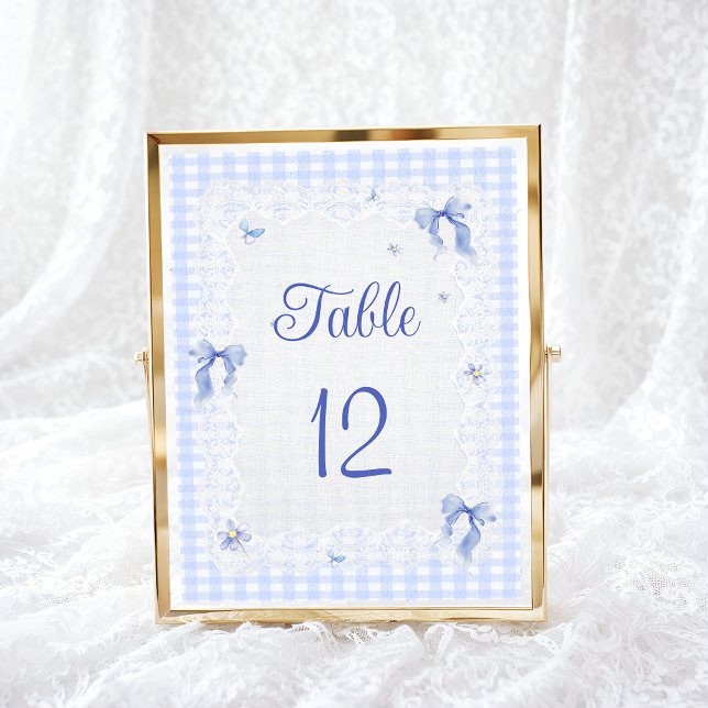 Blue Wildflower Floral  Bow Gingham Table Number (Skapare uppladdad)