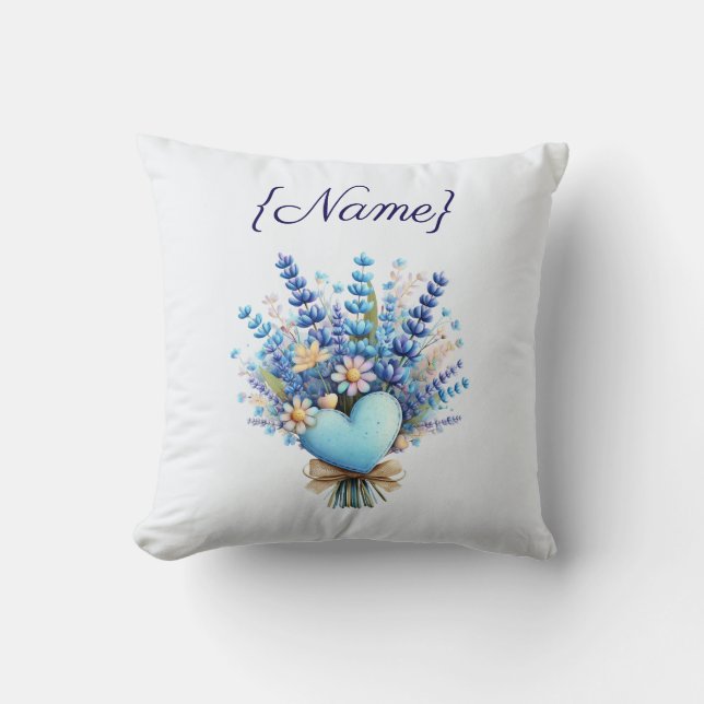 Blue Wildflower – Floral Custom Name  Gift Kudde (Framsida)