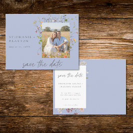 Blue Wildflower Garden Elegant Photo Save the Date Vykort
