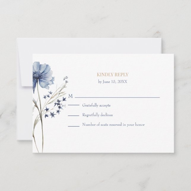 Blue Wildflower Garden RSVP with Botanical Back OSA Kort (Framsida)