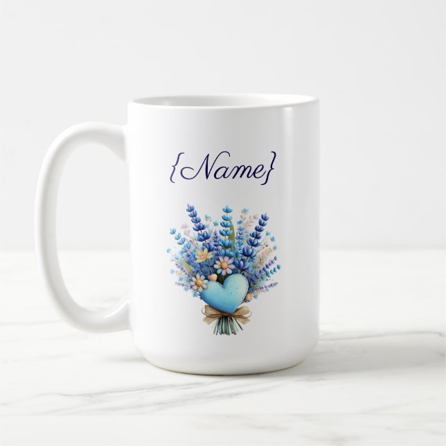 Blue Wildflower Name Mug – Floral Custom Gift Kaffemugg (Vänster)