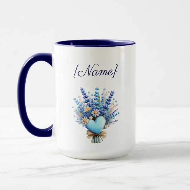 Blue Wildflower Name Mug – Floral Custom Gift Mugg (Vänster)