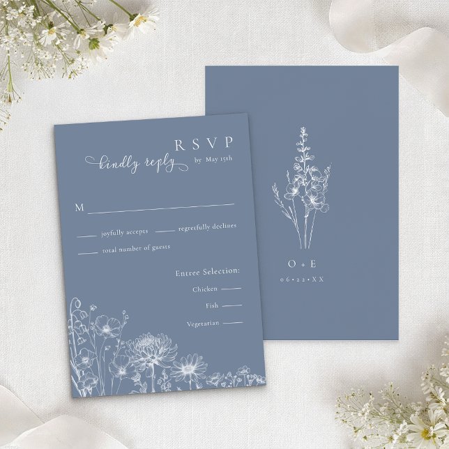 Blue Wildflower RSVP Card Periwinkle Wedding  Tilläggskort (Periwinkle RSVP Wedding card)