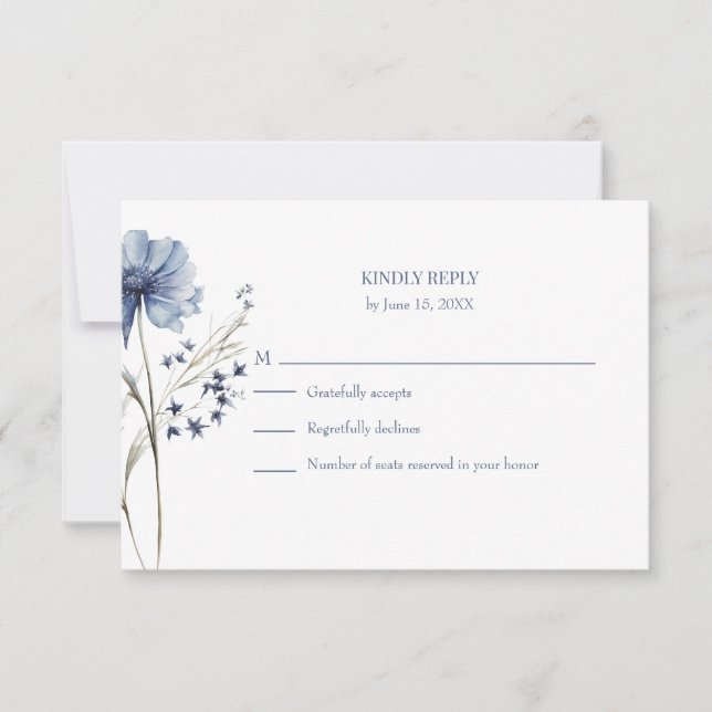 Blue Wildflower RSVP Card with Addressed Back OSA Kort (Framsida)
