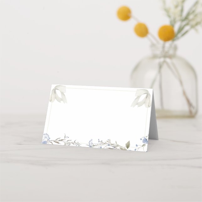 Blue Wildflowers Coquette Bow Food Label or Placeringskort (Framsida)