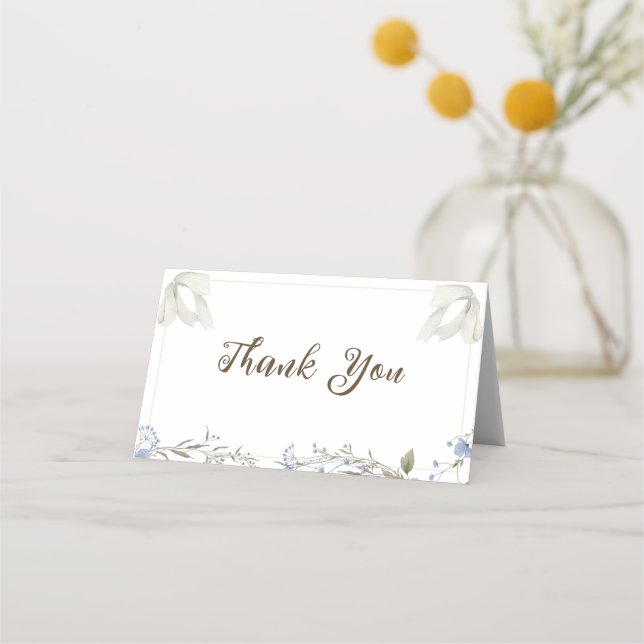 Blue Wildflowers Coquette Bow Thank You card Placeringskort (Framsida)