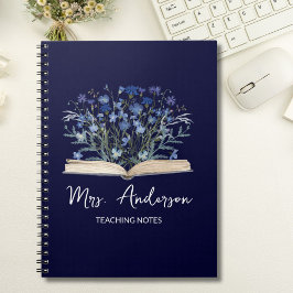 Blue Wildflowers Grow From Book Teacher Notebook Anteckningsbok