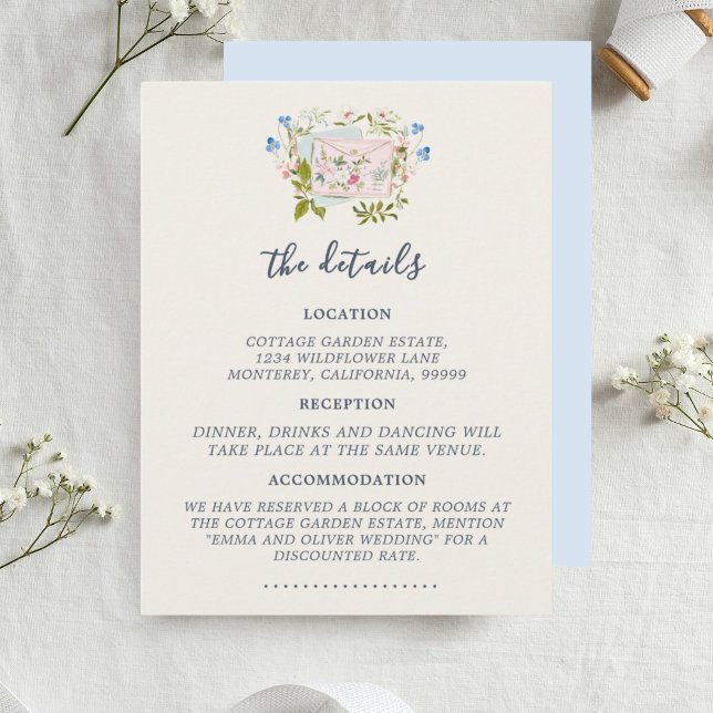 Blue Wildflowers Romantic Garden Wedding Tilläggskort (Blue Wildflowers Romantic Garden Wedding Enclosure Card)