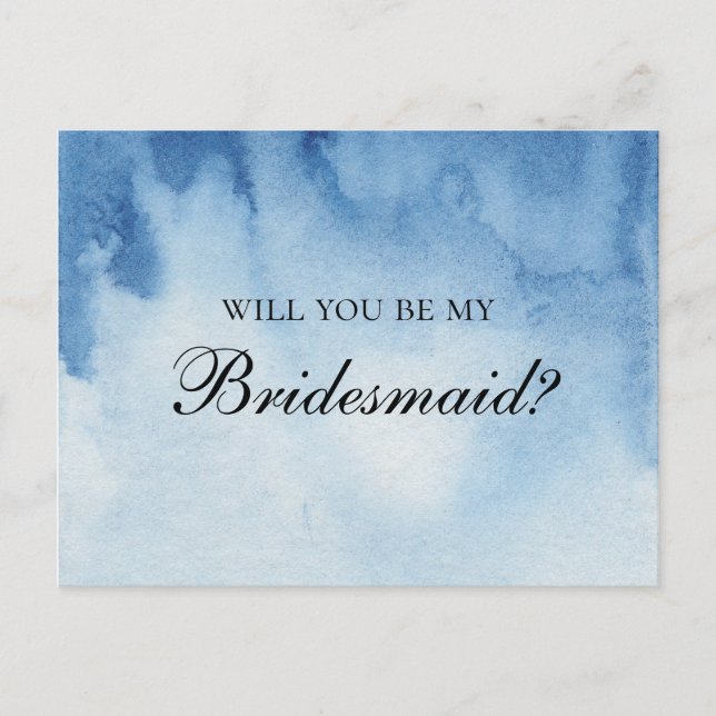 Blue Will you be my bridesmaid. Modern vattenfärg Vykort (Framsida)