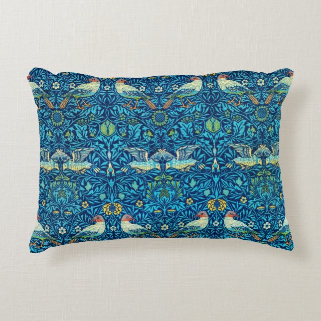 Blue William Morris Art Birds Pillow Prydnadskudde (Framsidan)