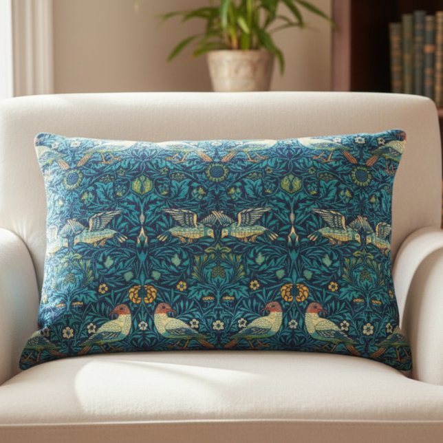 Blue William Morris Art Birds Pillow Prydnadskudde (Skapare uppladdad)