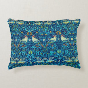 Blue William Morris Art Birds Pillow Prydnadskudde