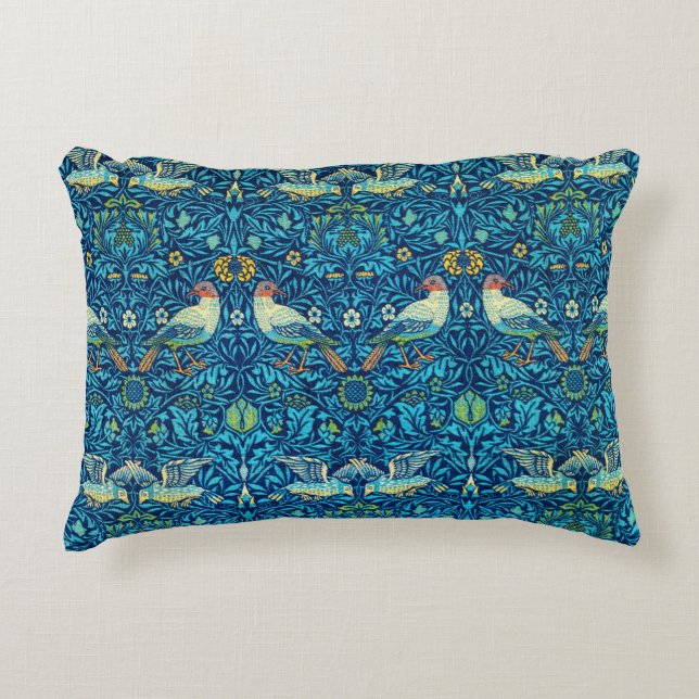 Blue William Morris Art Birds Pillow Prydnadskudde (Framsidan)