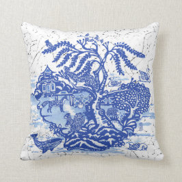 Blue Willow Animal Pagoda Garden Scene Chinoiserie Kudde