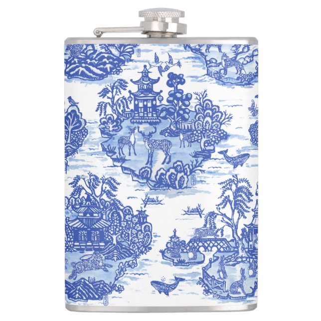 Blue Willow Animal Rabbit Hjort Fox Bird Toile Fickplunta (Framsidan)