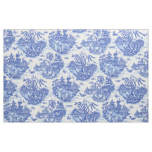Blue Willow Animal Rabbit White Whimsical Toile 