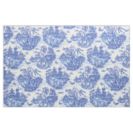 Blue Willow Animal Rabbit White Whimsical Toile  Tyg