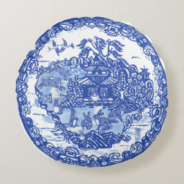 Blue Willow Bunny Rabbit FloraI Isle of Animals Rund Kudde