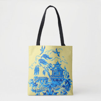 Blue Willow-China på Butter Gult Tote Bag Tygkasse