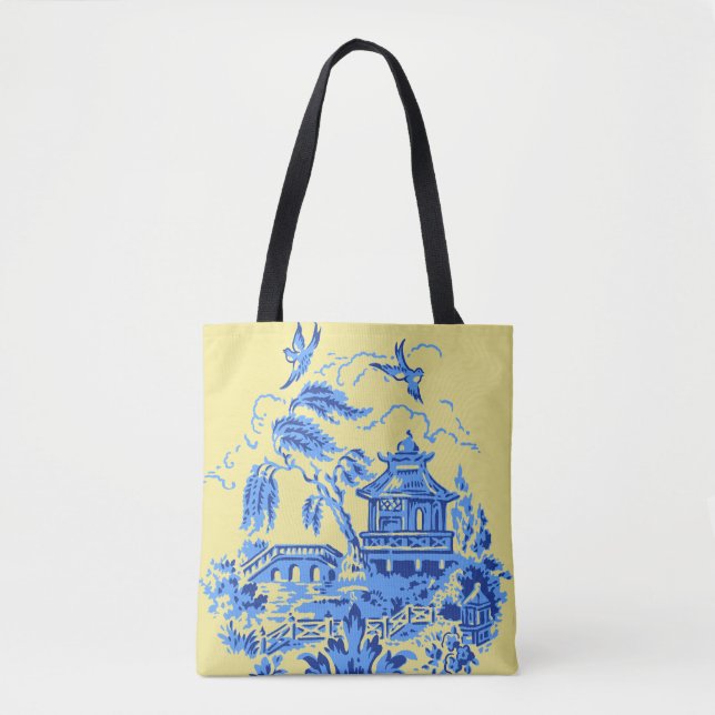 Blue Willow-China på Butter Gult Tote Bag Tygkasse (Framsida)