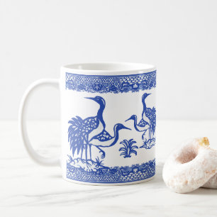 Blue Willow Cranes Bird Traditional Chinoiserie Kaffemugg