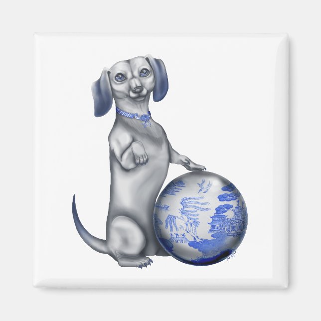 Blue Willow Dachshund Magnet (Framsidan)