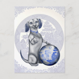 Blue Willow Dachshund-vykort Vykort