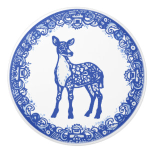 Blue Willow Design Blommigt Hjort Doe Ansikte Läm Knopp