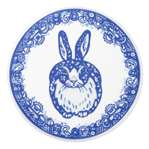 Blue Willow Design Bunny Rabbit Cute Whimsical Knopp