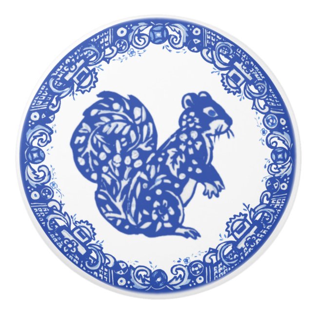 Blue Willow Design Squirrel Whimsical Ansikte Höge Knopp (Framsidan)
