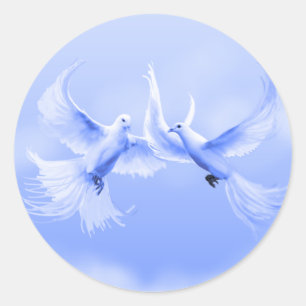 "Blue Willow Doves" ~ 1,5" Round Sticker Runt Klistermärke
