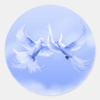 "Blue Willow Doves" ~ 3" Round Sticker Runt Klistermärke