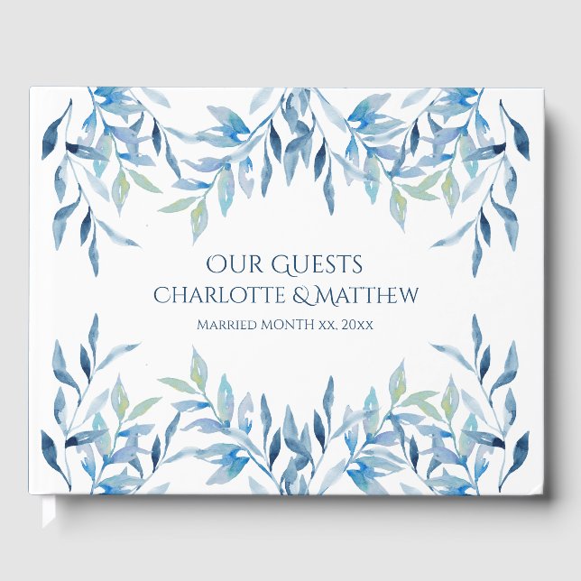 Blue Willow Grenar, Watercolor Bröllop Gästböcker (Framsida)