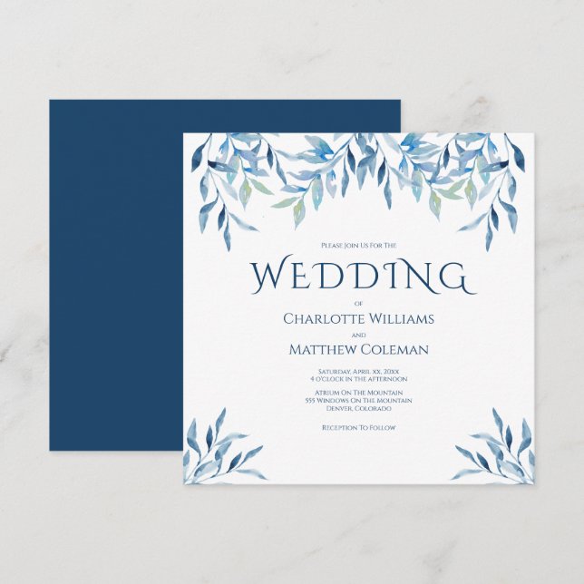 Blue Willow Grenar, Watercolor, Bröllop Inbjudningar (Fram/baksida)