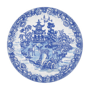 Blue Willow Hjort Herd Antique Pagoda Phoenix Cutt