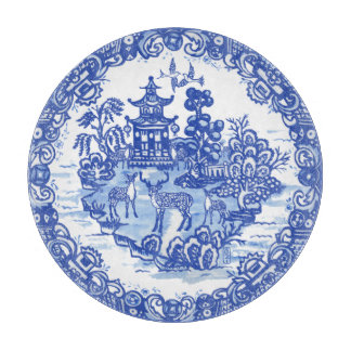 Blue Willow Hjort Herd Antique Pagoda Phoenix Cutt