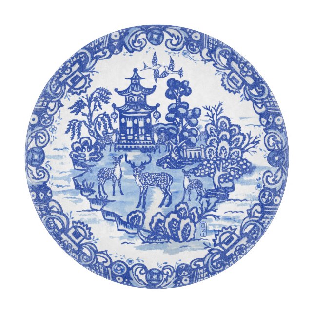 Blue Willow Hjort Herd Antique Pagoda Phoenix Cutt (Framsidan)