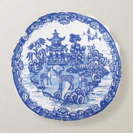 Blue Willow Hjort Herd Antique Pagoda Phoenix Rund Kudde