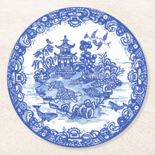Blue Willow Isle of Turtles Whimsical Garden Underlägg Papper Rund